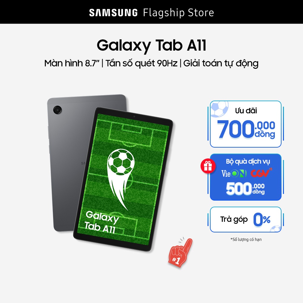 Máy tính bảng Galaxy Tab A11 Wifi (4-64GB), Màn hình nhỏ gọn 8.7", Tần số quét 90Hz, Tính năng giải toán tự động