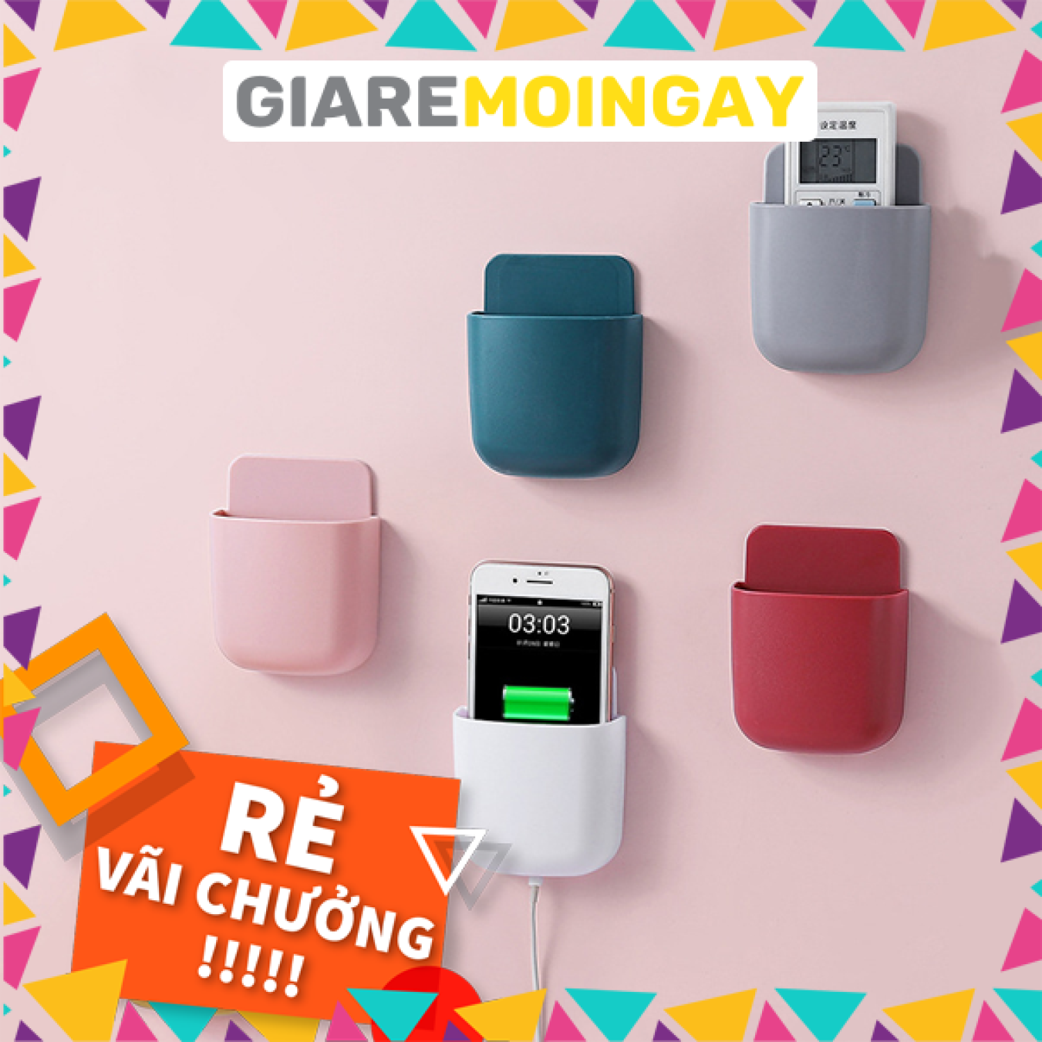 [GRMN69]Hộp đựng remote,điện thoại có lỗ cắm sạc dán tường (vuông)🌝🌙[SIÊU SALE][SIÊU TIỆN]🔥💥Hộp đựng tiện ích treo tường Giaremoingay6868
