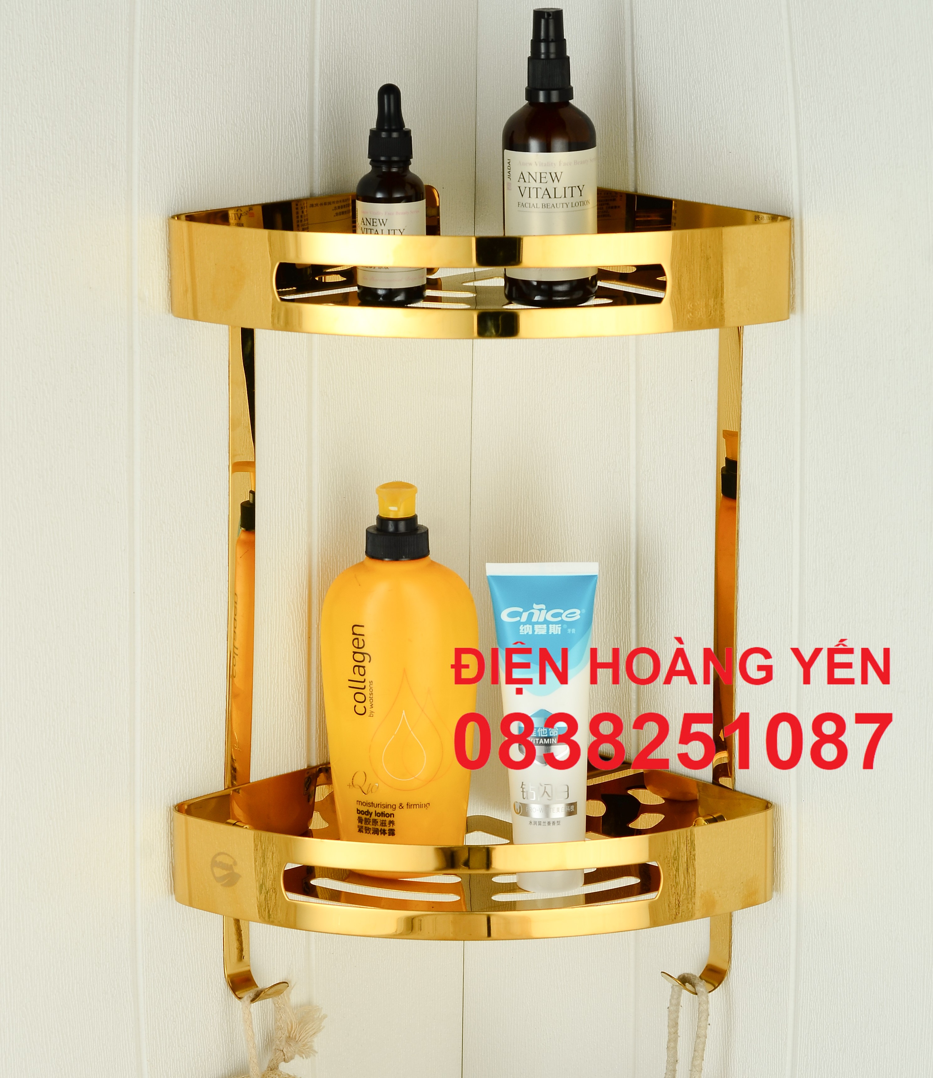 Kệ góc 2 tầng inox 304 mạ vàng kệ xà bông phòng tắm-khay để đồ đa năng 2 tầng không trầy xước