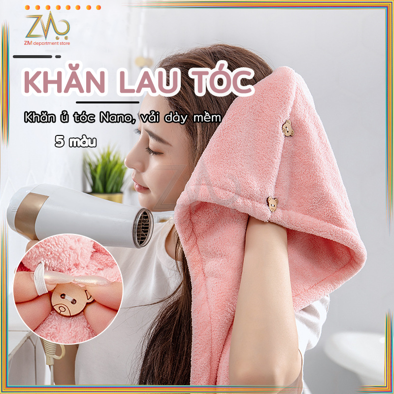 Khăn ủ tóc siêu thấm, làm khô tóc, bảo vê và chăm sóc tóc,Khăn quấn tóc nhanh khô cotton 2 lớp