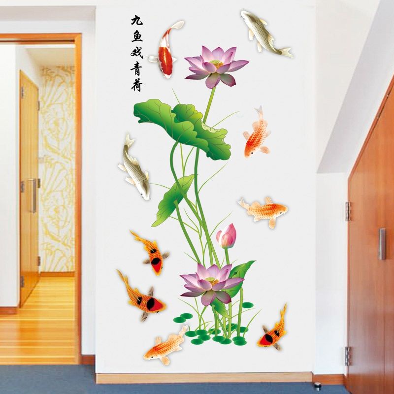 Decal dán tường cá chép hoa sen