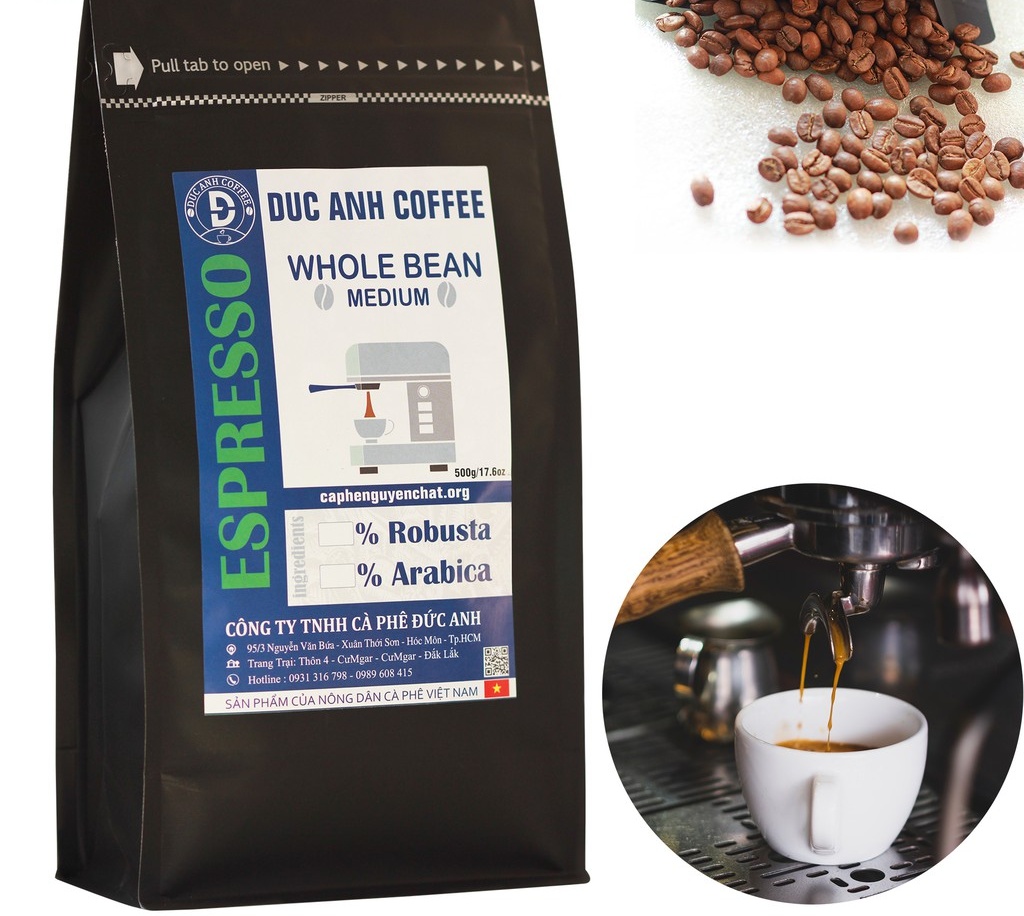 Cà phê pha máy Espresso nguyên hạt thương hiệu DUC ANH COFFEE - whole beans FOR espresso