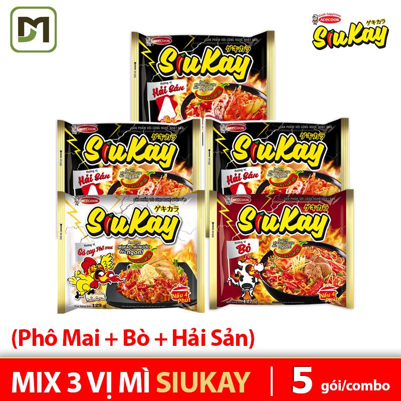 [HCM]Combo 5 gói mì Siukay MIX 3 vị Hải Sản + Phô Mai (mới) + Bò trọng lượng 128gr gói - Combo trải nghiệm tiện lợi