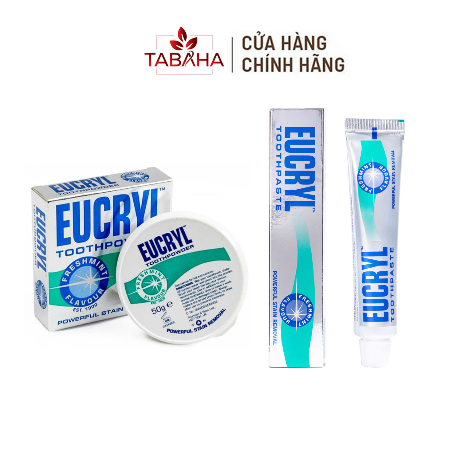 Bộ kem trắng răng và bột trắng răng Eucryl cho răng vàng ố hôi miệng hàng UK
