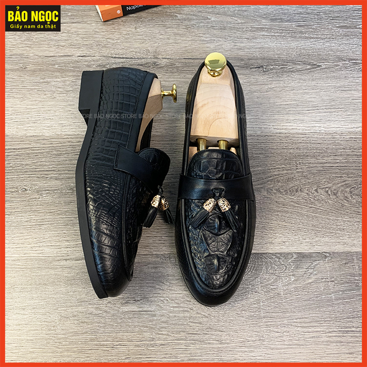 Giày Lười Nam Da Bò Thật Dập Vân Cá Sấu - Băng Chuông Thời Trang - Đế Cao Su Đúc Cao 3cm - Mã K1868