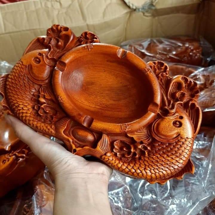 [HCM]Gạt Tàn Làm Bằng Gỗ Chạm Cá Chép Tỉ Mỉ