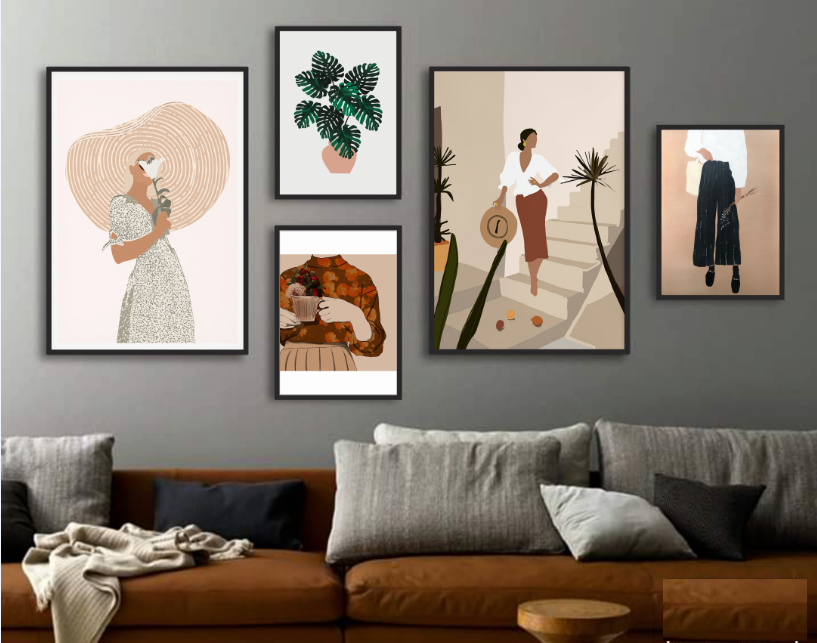 Bộ 5 Khung Tranh Treo Tường Nghệ Thuật In Canvas - VITAGE 02 - Kèm khung