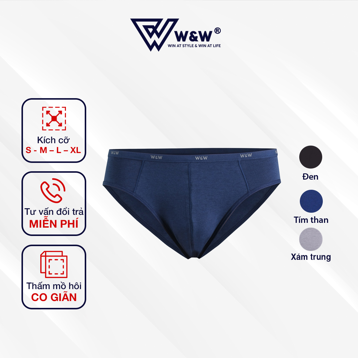 Quần Lót Nam Tam Giác W&W WUW42 Chất Liệu CVC Cao Cấp Kháng Khuẩn, Khử Mùi, Cạp Chun Mảnh Co Giãn Thoải Mái