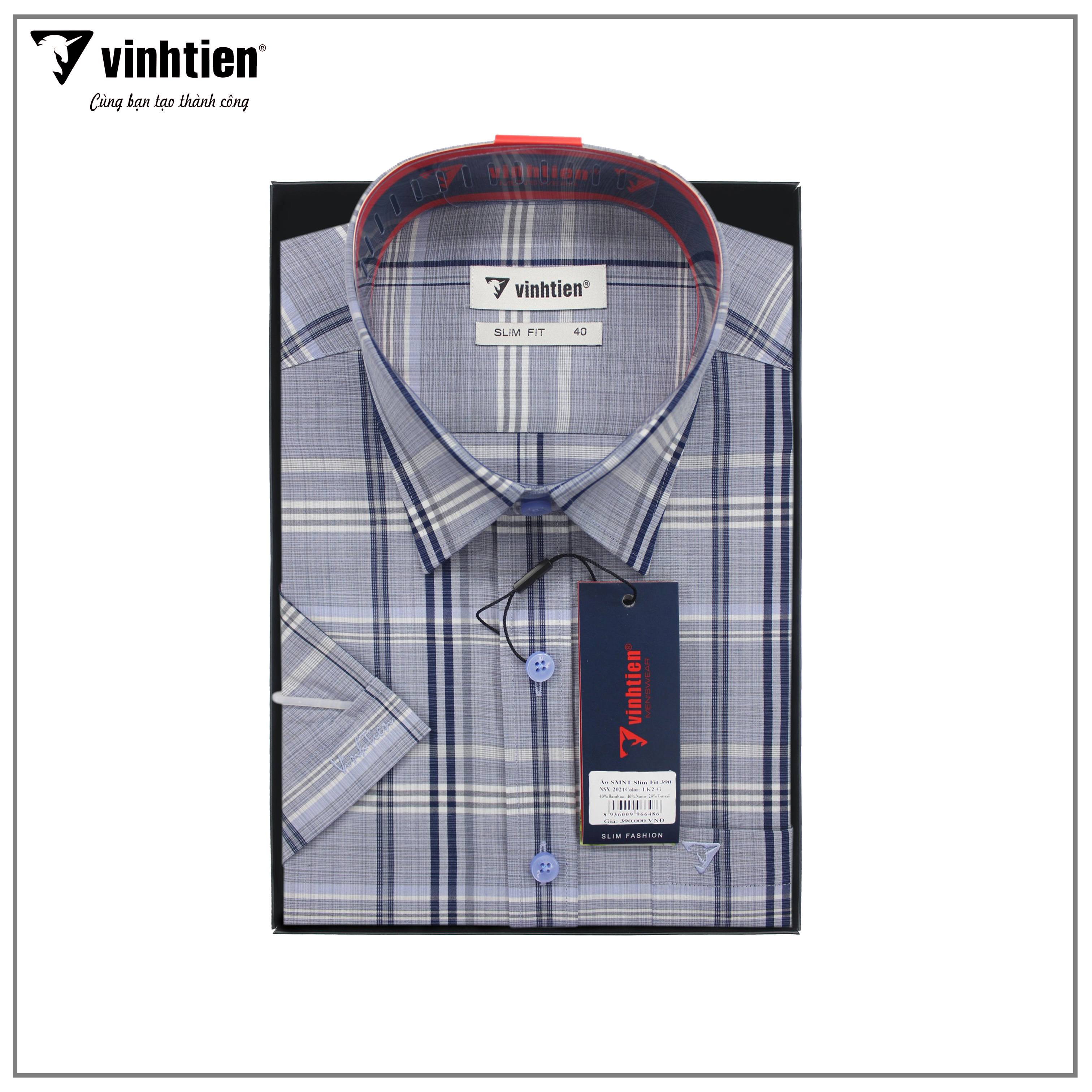 Áo sơ mi nam tay ngắn Vĩnh Tiến dáng slimfit vạt bầu 390 - G285
