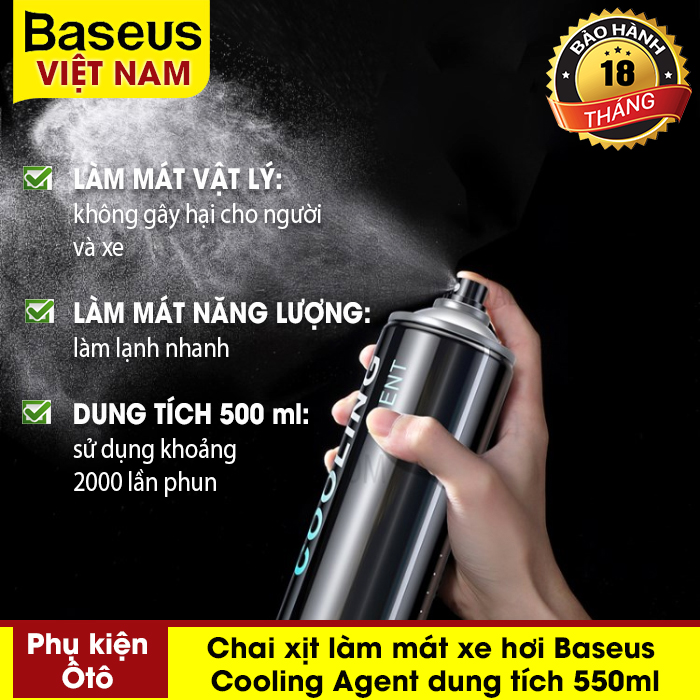 Chai xịt làm mát xe hơi Baseus Cooling Agent dung tích 550ml sử dụng cho vô lăng ghế ngồi không gây hại cho xe và con người