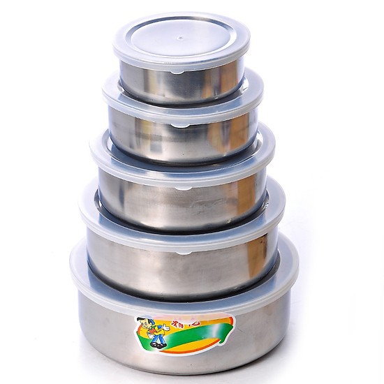Bộ 5 bát inox có nắp đậy - bát inox - bát inox có nắp - thố inox - an toàn cho sức khỏe