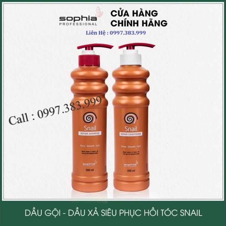 Cặp dầu gội xả Snail phục hồi tóc hư tổn Sophia Professional 500ml