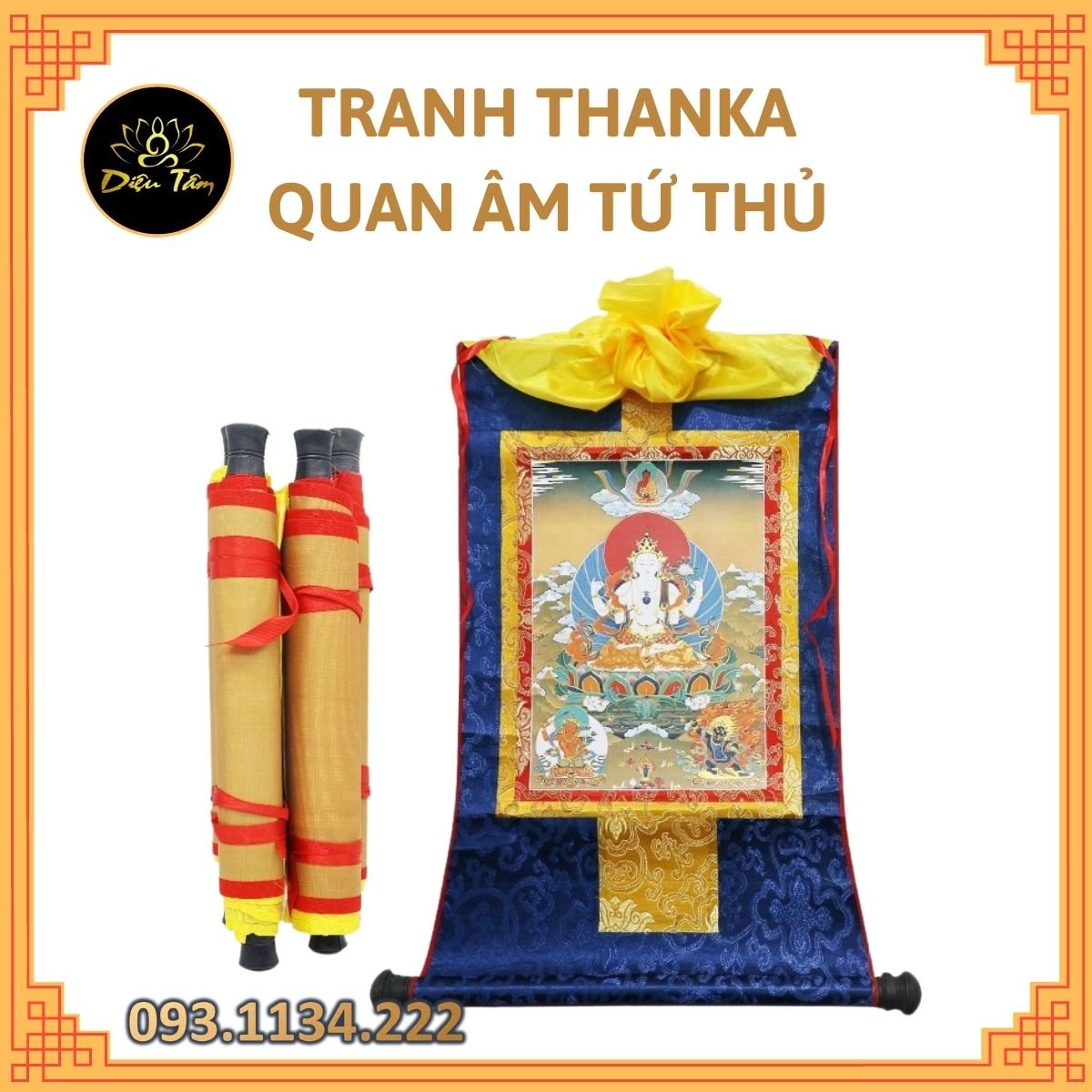 Tranh thangka quan âm tứ thủ phật mật tông tranh treo tường đồ thờ cúng