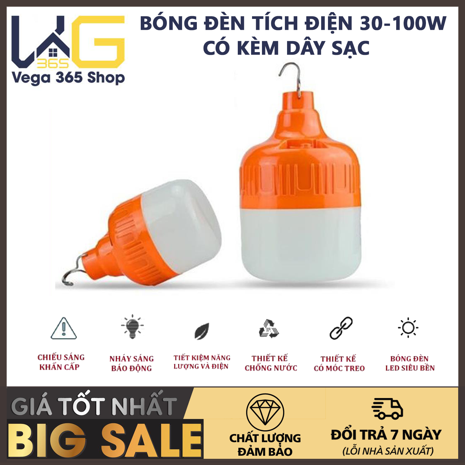 Bóng đèn tích điện- Bóng đèn led sạc tích điện [30W- 40W - 100W] Bóng led bulb sạc tích điện kín nước siêu sáng - Bóng đèn LED sạc tích điện 6-8h đầu cắm USB - Bóng đèn led tích điện năng lượng mặt trời