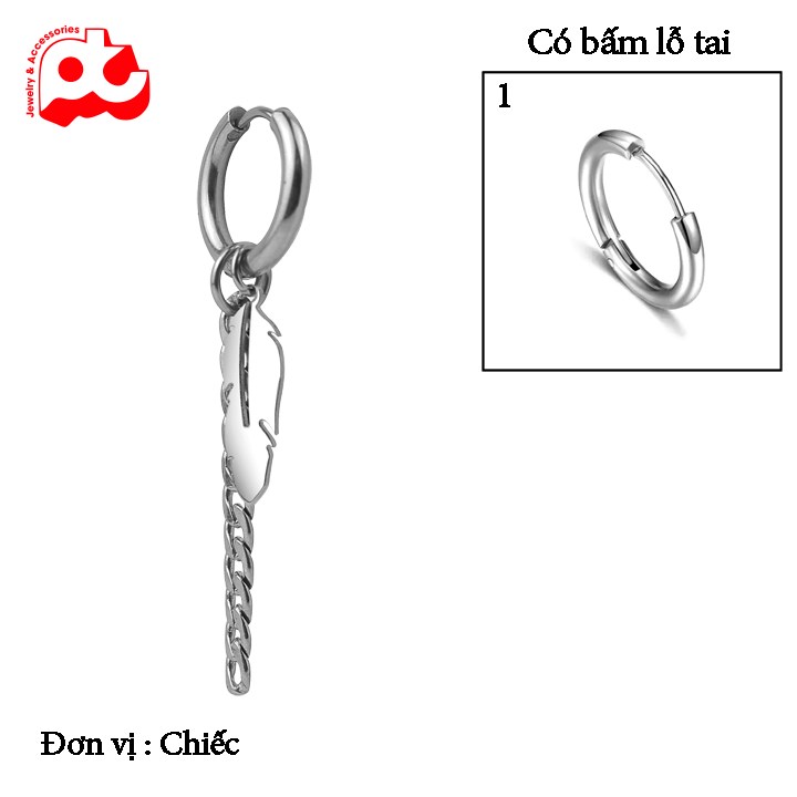 Bông tai nam inox 1 chiếc kpop kiểu lông vũ bấm lỗ tai trangsucpt thời trang màu trắng thép không gỉ PTBTNA01