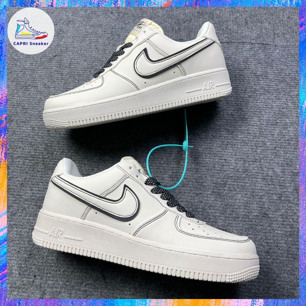 Giày sneaker thể thao nam nữ Af1 chỉ đen dây phản quang