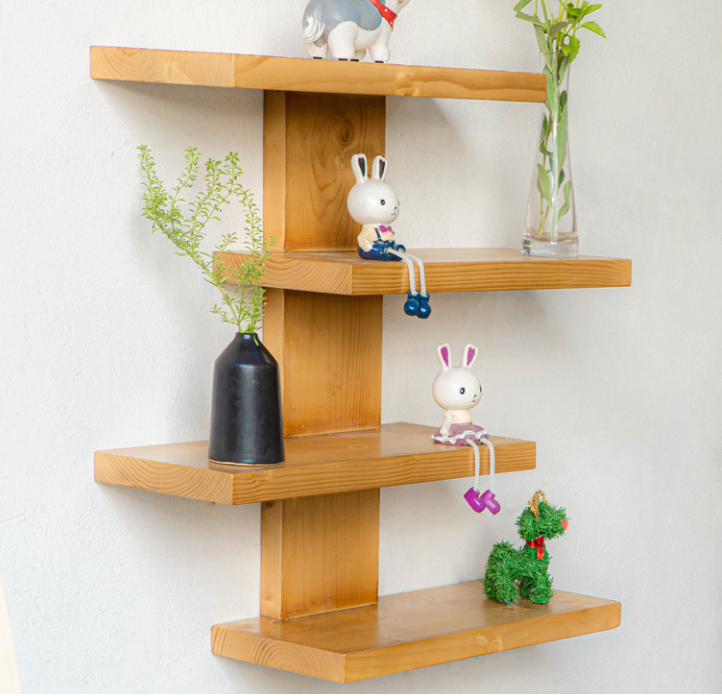 kệ treo tường 4 thanh ngang kích thước 50x13 gỗ thông tự nhiên nhập khẩu