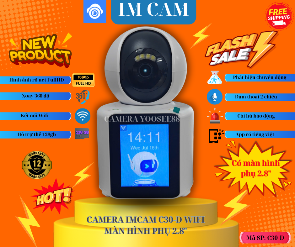 CAMERA WIFI YOOSEE /IMCAM / ICSEE VIDEO CALL TIỆN DỤNG ( 2 IN 1 ), Đàm Thoại 2 Chiều, Hình Ảnh FHD, Ban Đêm Có Màu , Xoay 360 Độ
