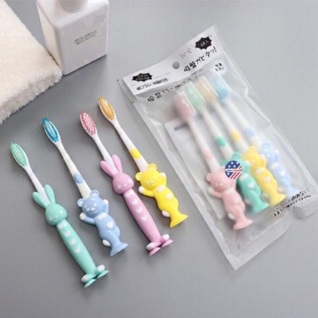 Sét 4 bàn chải đánh răng có nắp hình thú cho bé dễ thương bảo vệ răng miệng bé mỗi ngày