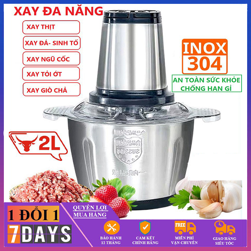 Máy xay thịt cối inox 4 lưỡi đa năng, công suất 250w- xay thịt, xay tỏi ới, xay rau củ quả, bảo hành 3 tháng