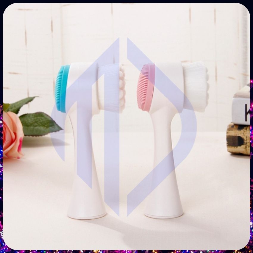 Cọ rửa mặt silicon 2 đầu tiện lợi, 1 đầu lông mềm 1 đầu tạo bọt rửa mặt