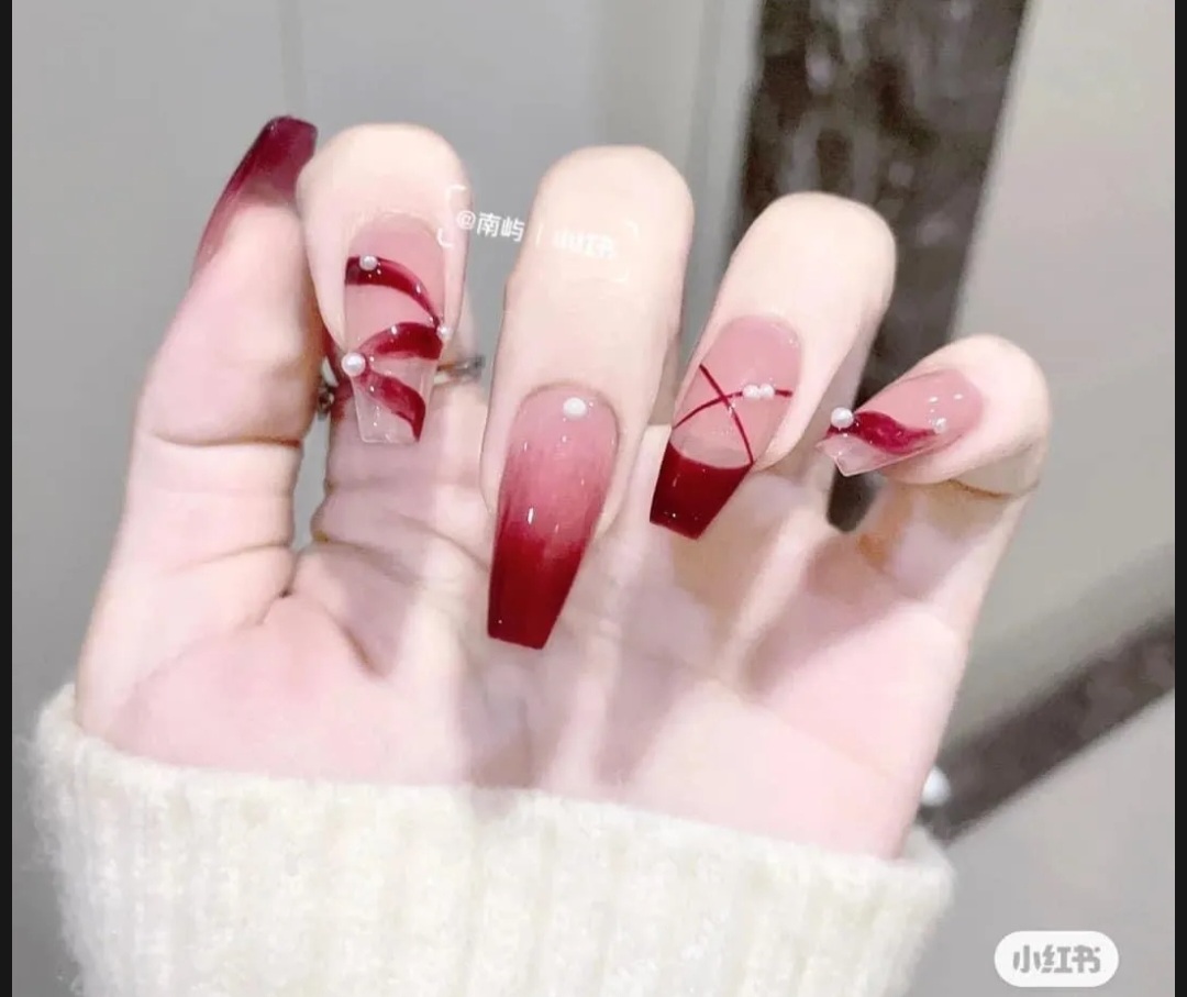 Nailbox màu đỏ thiết kế sang chảnh, nailbox thiết kế cao cấp, nailbox cô dâu