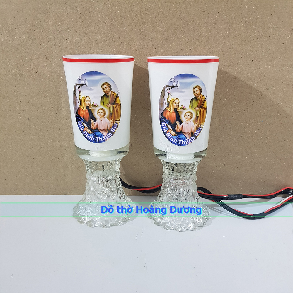 Đèn ly điện thủy tinh bàn thờ Chúa cao 15cm