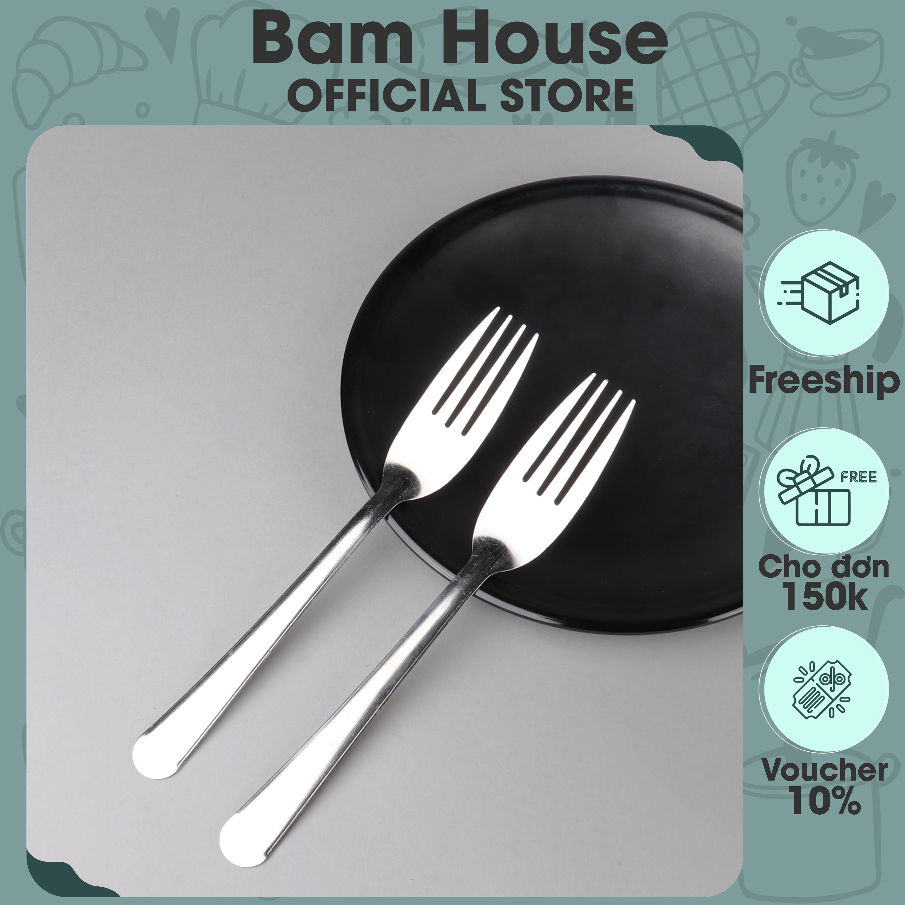 Set 2 Nĩa ăn inox Bam House loại dày cao cấp NT05 - Gia dụng bếp