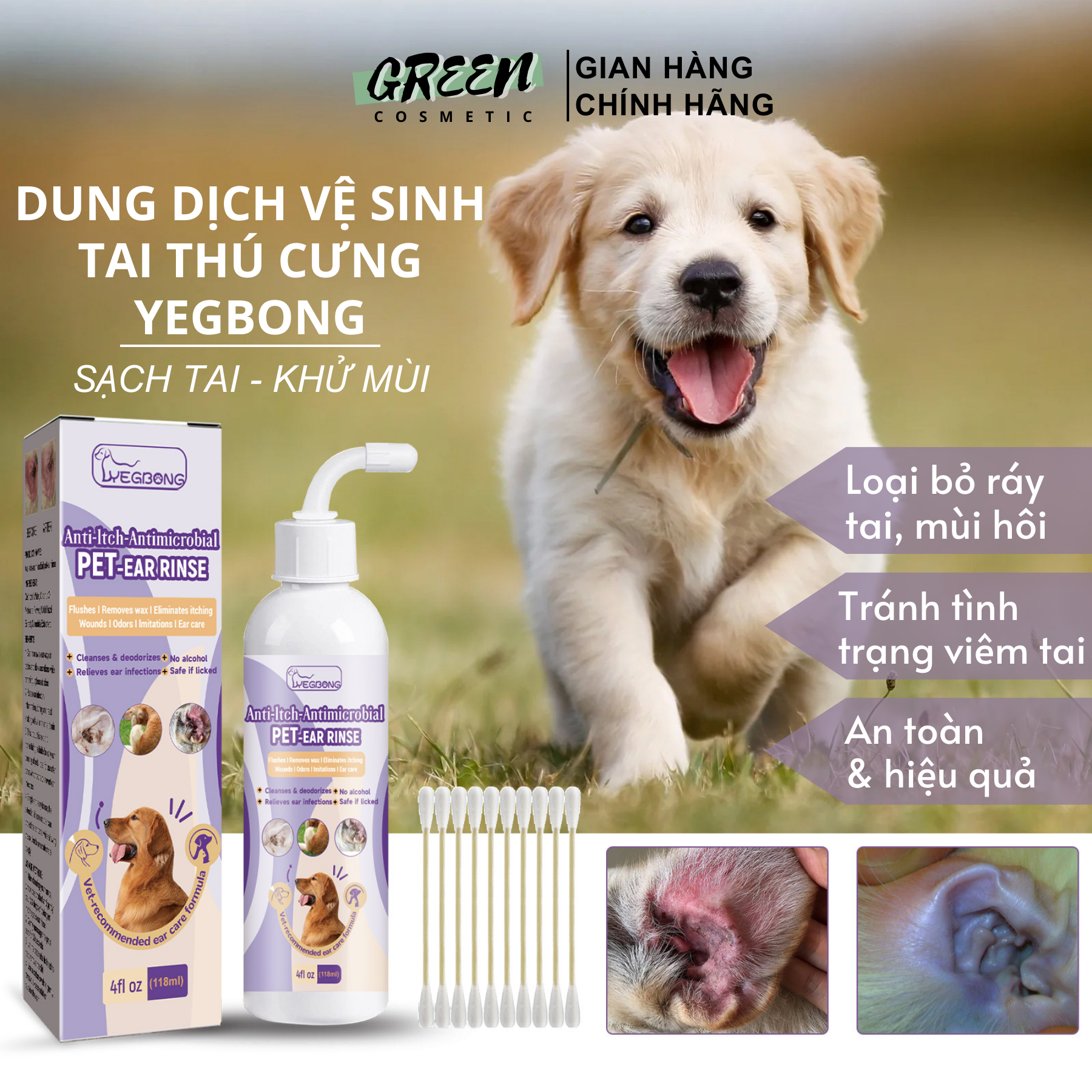 Dung dịch vệ sinh tai chó mèo yegebong 118ml