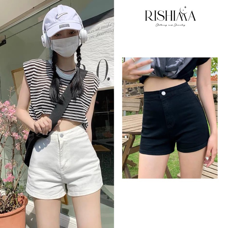 Quần short kaki nữ cạp cao lưng cao co dãn RISHIMA - Quần đùi cạp cao tôn dáng cho nữ