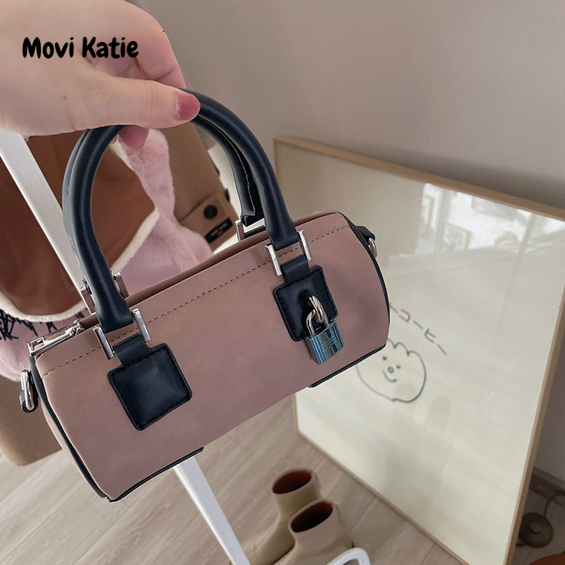 Cjoy Túi xách tự chế da lộn chắp vá khóa da TRIM Mini Túi Duffel Túi Messenger điện thoại di động bag818