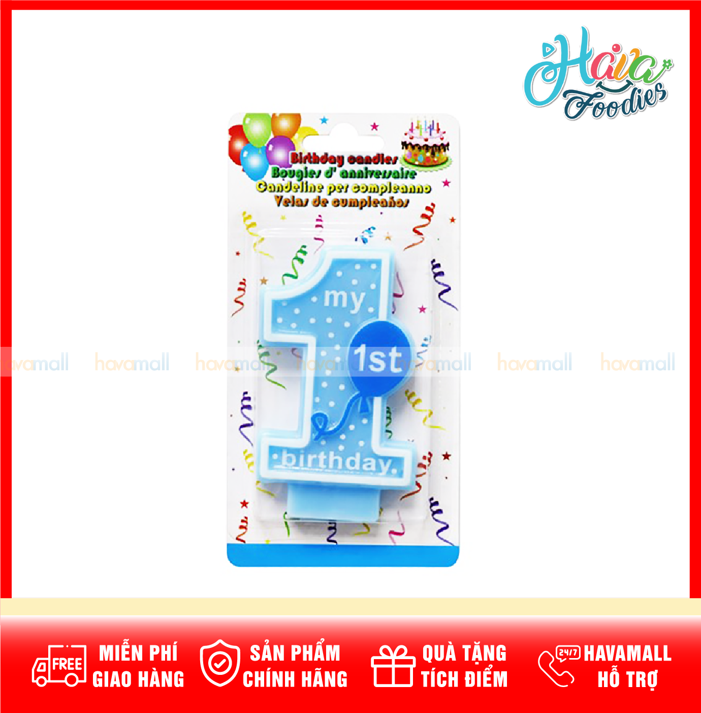 [ HÀNG CÔNG TY NHẬP KHẨU ] Nến Sinh Nhật 1 Tuổi Màu Xanh Cho Bé Uncle Bills