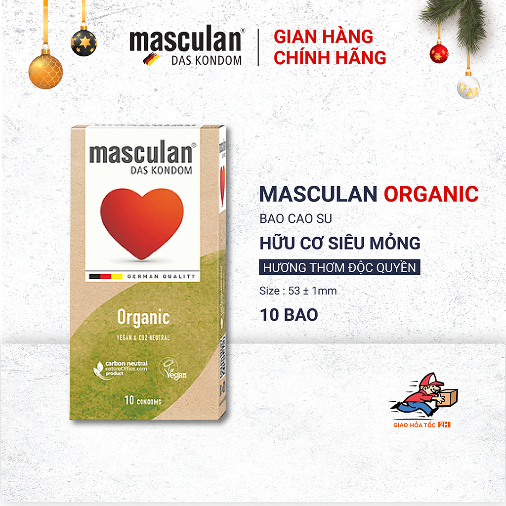 Bao cao su Masculan Organic siêu mỏng - Bao cao su tự phân hủy thân thiện với môi trường - Không mùi cao su - Che tên sản phẩm khi giao hàng