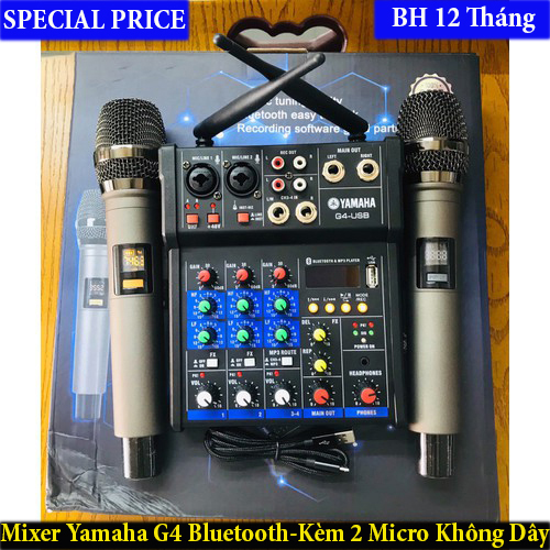 Combo Trọn Bộ Mixer Yamaha G4 USB Kèm Cặp Micro Không Dây UHF - Hát Karaoke Cực Hay, Thu Âm Livestream Siêu Đỉnh, Chống Hú Cực Tốt, Với Nhiều Kênh Âm Thanh, Nhiều Nút Hiệu Chỉnh Như Một Bàn Mixer Thu Âm Trong Các Phòng Thu Chuyên Nghiệp.
