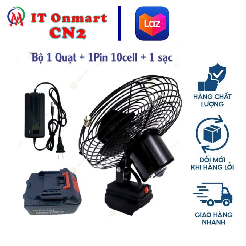 Quạt tích điện Lồng Sắt chuẩn 48V Để Bàn kèm adapter 8in pin 10 cell (pin dùng được 5-6h)