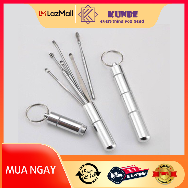 Dụng Cụ Lấy Ráy Tai, Bộ Ngoáy Tai 6 Chiếc KUNBE, Chất Liệu Inox Cao Cấp Giúp Vệ Sinh Tai An Toàn, Chuyên Nghiệp