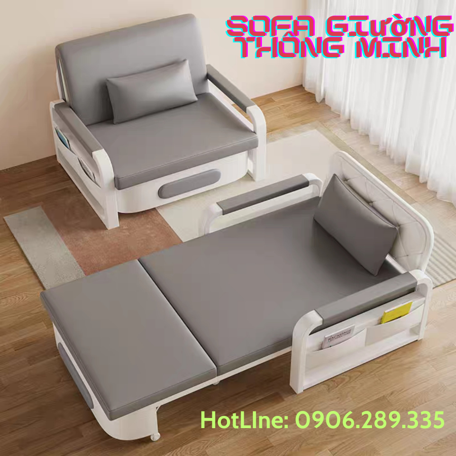 Sofa Giường Đa Năng Có Ngăn Chứa Đồ, Ghế Sofa Gấp Gọn Thành Giường Ngủ, Vải Nano, Hàng Nhập Khẩu Cao Cấp, Tặng Kèm 2 Gối