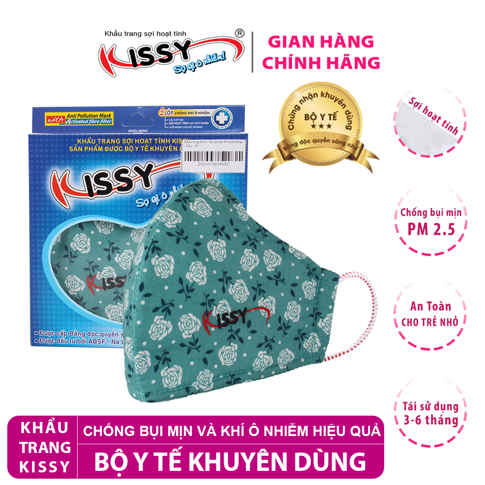 Khẩu trang vải 3 lớp Kissy người lớn chống nắng và chống bụi mịn hiệu quả - ĐƯỢC BỘ Y TẾ KHUYÊN DÙNG-Size M
