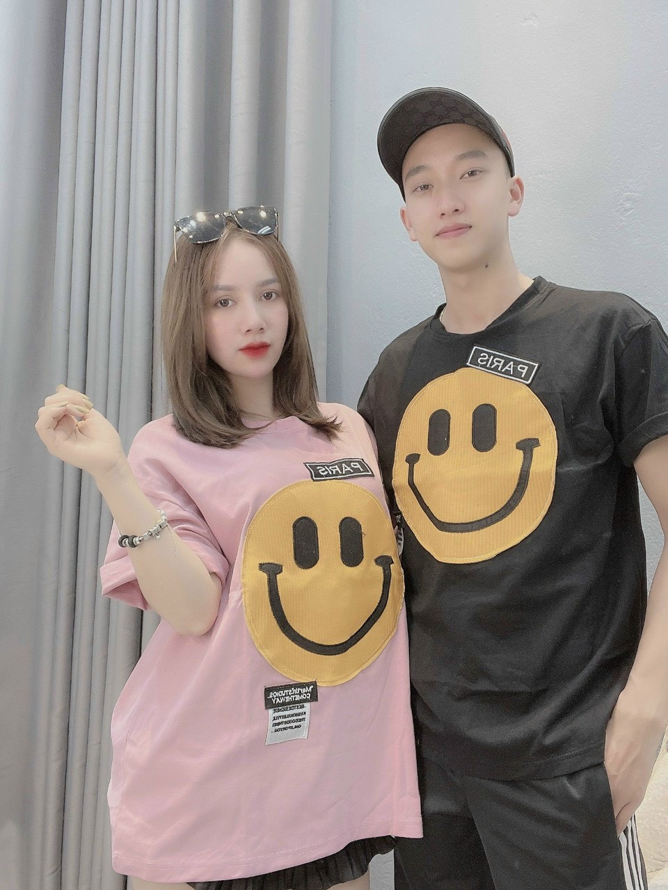 Áo phông mặt cười pari Chất cotton Hình in pes 5d