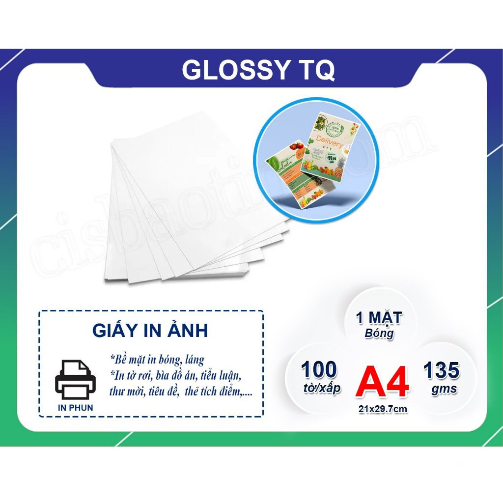GIẤY GLOSSY PHOTO A4 120gms_Xấp 100 tờ