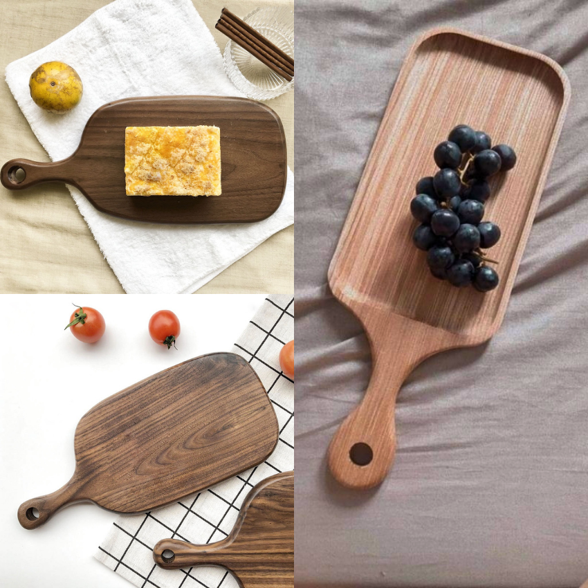 Khay gỗ, thớt gỗ hình chữ nhật có tay cầm nhiều kích thước, khay gỗ acacia decor đựng thức ăn