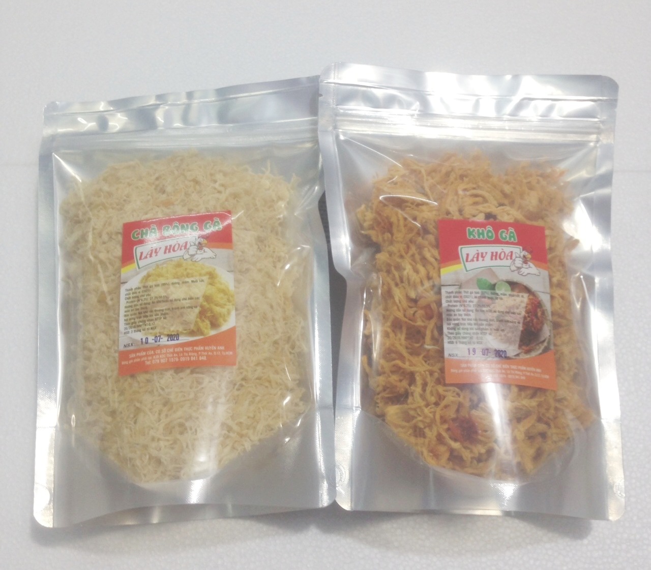 [HCM]Combo 500g gồm 250gr Chà bông Gà và 250gr Khô gà bơ tỏi cay mềm Lày Hòa (2 bịch zipper 2500g) chế biến từ những nguyên liệu tươi mới đảm bảo vệ sinh an toàn thực phẩm.