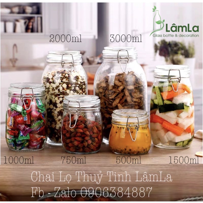 [HCM]Hàng Mới Về | Hũ Thuỷ Tinh Tròn Nắp Cài Khoá 750ml 1000ml | Lọ Thuỷ Tinh Đựng Thực Phẩm  Ngâm Rau Củ