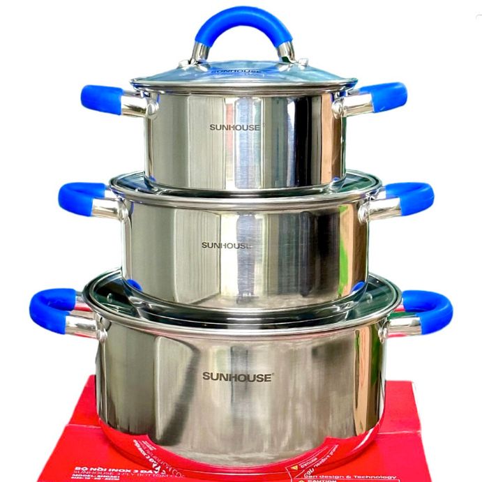 Bộ nồi inox 3 đáy sunhouse dùng được bếp từ