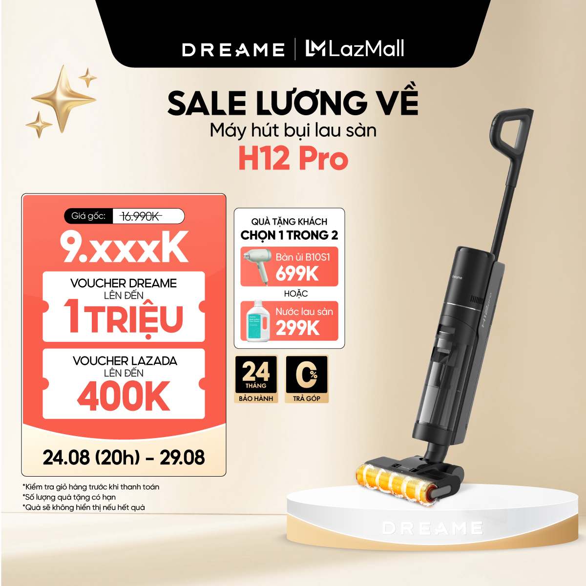 Máy lau sàn hút bụi tự động giặt sấy dreame h12 pro/ h12/ h12 dual- bản quốc tế - bảo hành 18 tháng