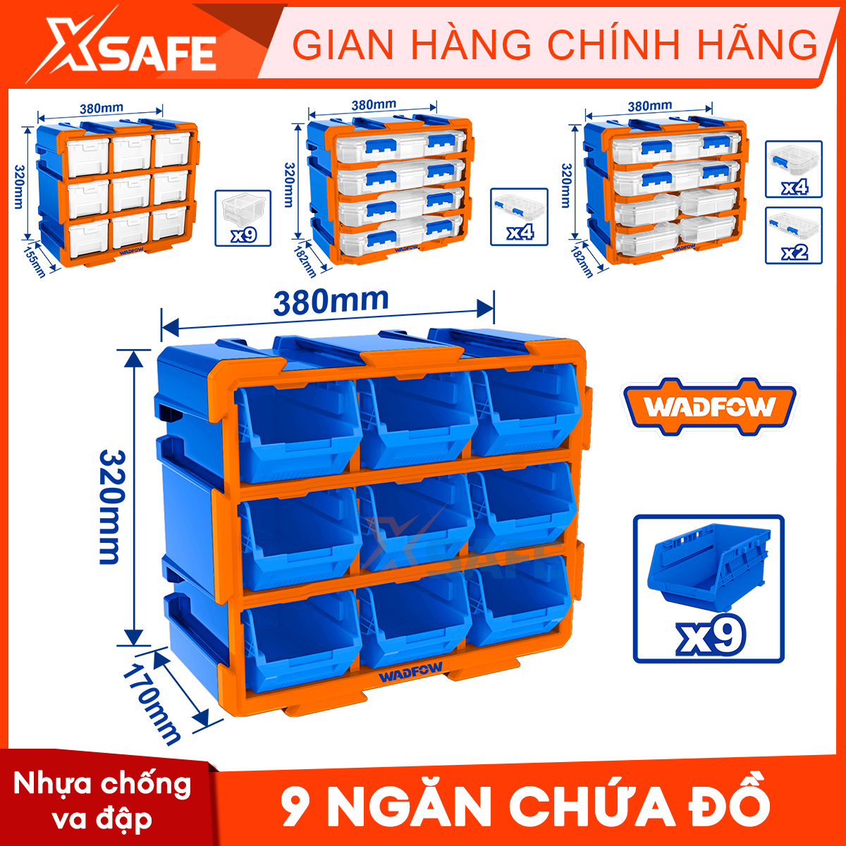 Hộp đựng linh kiện Wadfow Bộ tủ gồm 9 khay nhựa đựng linh kiện điện tử để bàn văn phòng có thể ghép vào nhau đựng ốc vít hộp đồ nghề hộp đựng đồ nghề