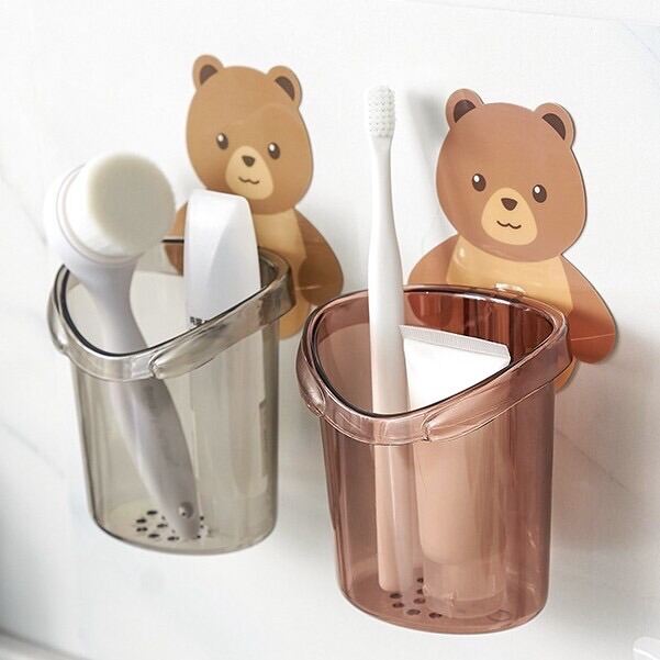 Cốc gấu dán tường đựng bàn chải