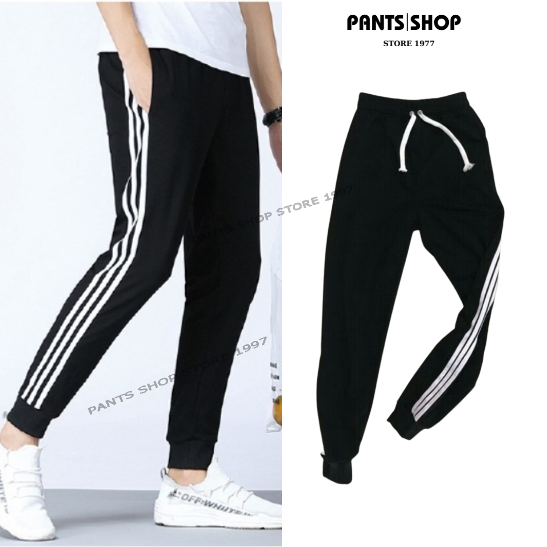 Quần jogger thể thao nỉ nam nữ quần thun dài nam 3 sọc thu đông - quần nỉ 3 sọc có bo đen - pants shop