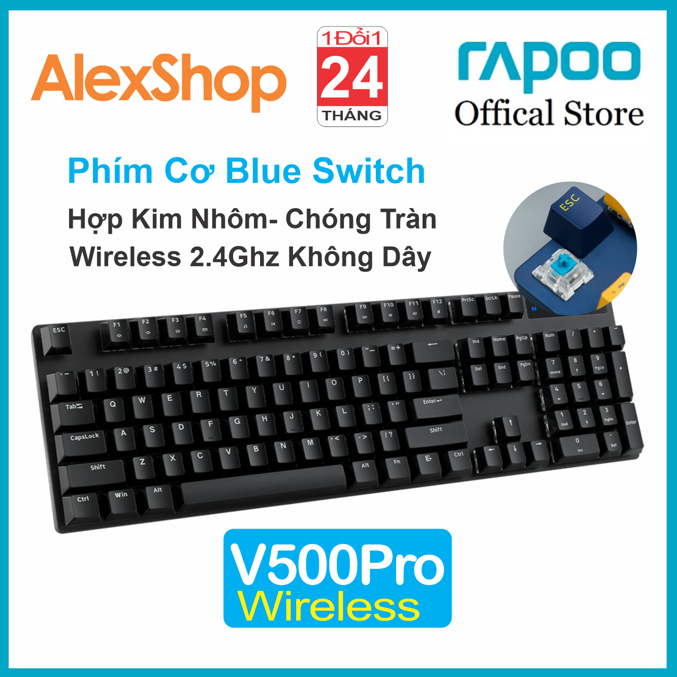 Rapoo v500 pro bàn phím cơ không dây gaming - bh 2 năm 1 đổi 1