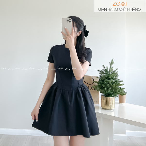 Đầm xòe cổ tròn nhấn eo tôn dáng thiết kế ZOMI Z028